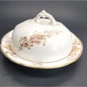 John Maddock & Sons Butter Dish Royal Vitreous England Floral Lidded Bowl Cr152